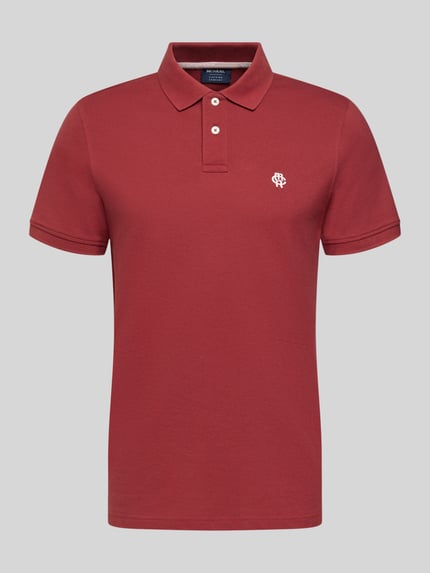 Produktfoto, Slim Fit Poloshirt mit Logo-Stitching von MCNEAL aus bawełny, krój slim fit, polokołnierzyk, długość tyłu 70 cm w rozmiarze M, kolor czerwony, gładka textura.