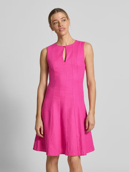 GUIDO MARIA KRETSCHMER WOMAN Knielange jurk van linnenmix met druppelvormige hals Fuchsia - 4