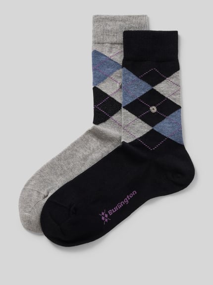 Burlington Sokken met argyle-stitching in een set van 2 paar Zwart - 1