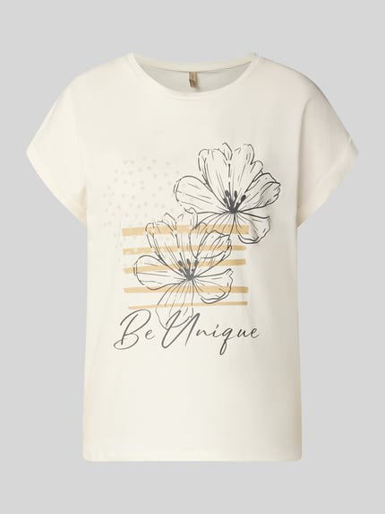Productfoto, T-Shirt met vaste mouwomslag model 'RINA' van Soyaconcept, katoenmix met stretch, rechte fit, ronde hals, motiefprint