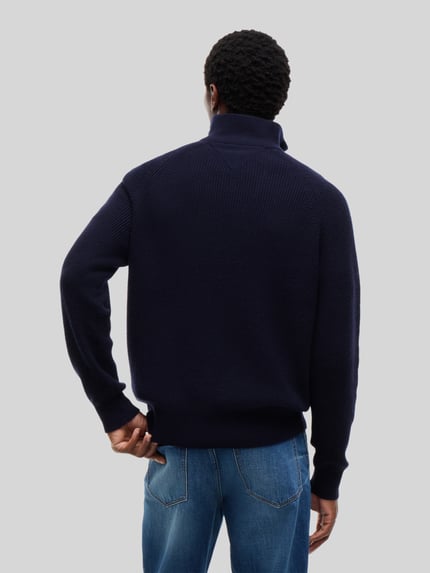 Tommy Hilfiger Regular Fit Troyer mit Woll-Baumwoll-Anteil  Marine 5