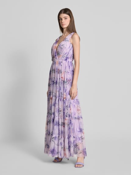 Lace & Beads Avondjurk in laagjeslook met V-hals Paars - 1