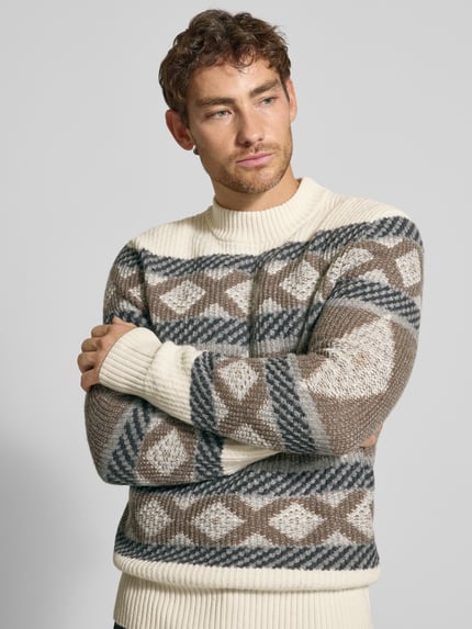 bugatti Regular Fit Strickpullover aus Woll-Mix Beige 3