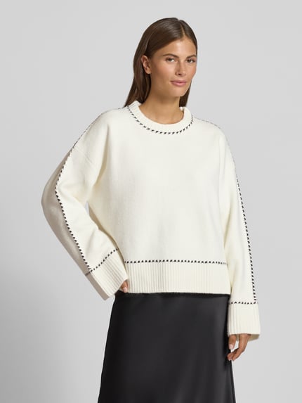 Neo Noir Relaxed Fit gebreide trui met wol-aandeel model 'Roeme' Offwhite - 4