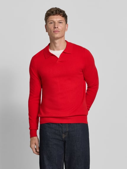 Christian Berg Men Strickpullover mit Polokragen und V-Ausschnitt Rot Melange 4