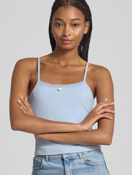 ONLY Regular fit top met bandjes in riblook, model 'LEMONE' Lichtblauw - 3