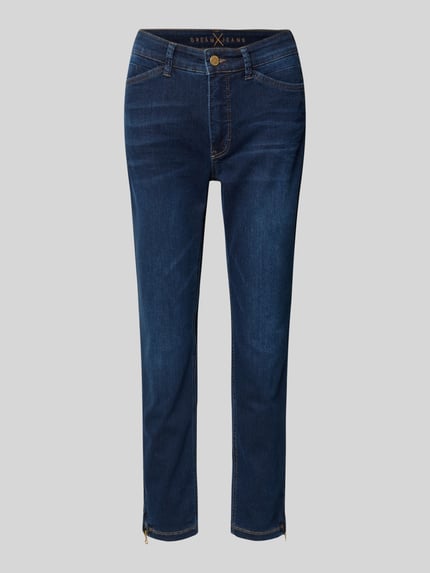 Produktfoto, Jeans in verkürzter Passform von MAC in dunkelblau, Slim Fit mit 5-Pocket-Design und Stretch, weiße Nähte, Baumwoll-Mix.