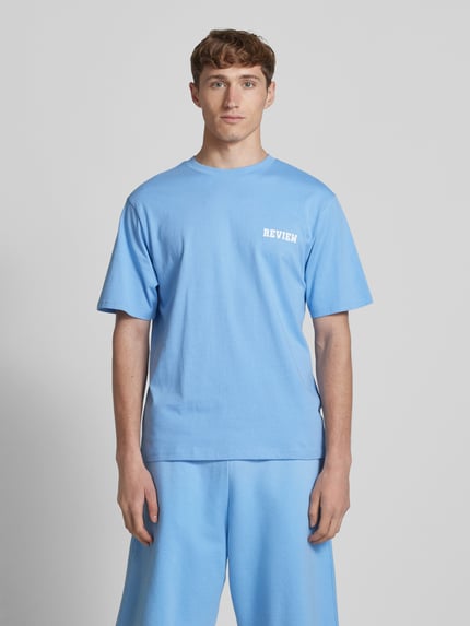 REVIEW Regular fit T-shirt van een mix van katoen en viscose Lichtblauw - 4