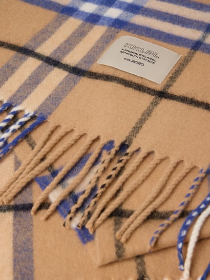 Karo Kauer Schal aus Wolle mit Label-Patch Camel 2
