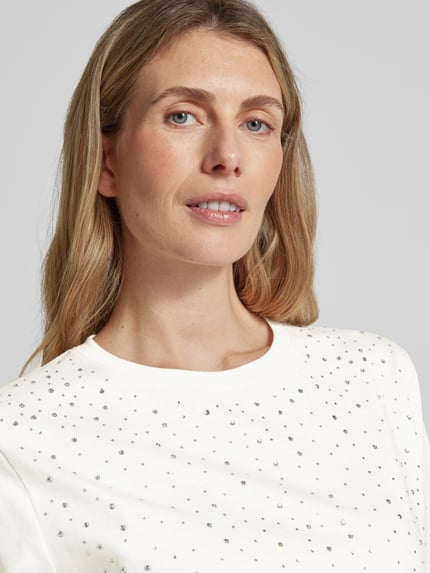 b.young t-shirt z obszyciem ozdobnymi kamieniami model 'Trollo' Złamany biały 3