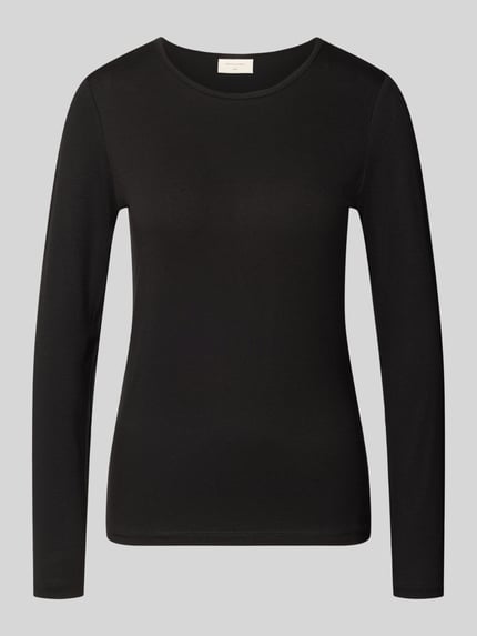 Produktfoto, schwarzes Longsleeve mit Rundhalsausschnitt Modell 'Liana' von FREE/QUENT, glatte Viskose-Elasthan-Textur, gerader Schnitt