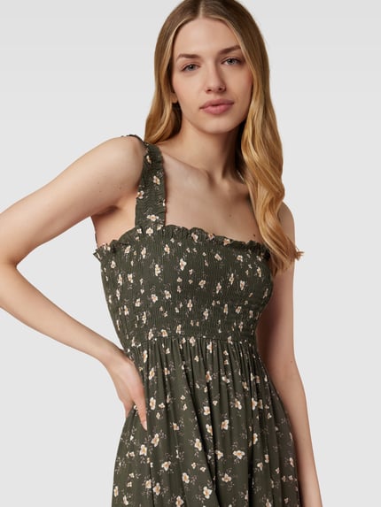 Apricot Midikleid mit gesmoktem Oberteil Khaki 3