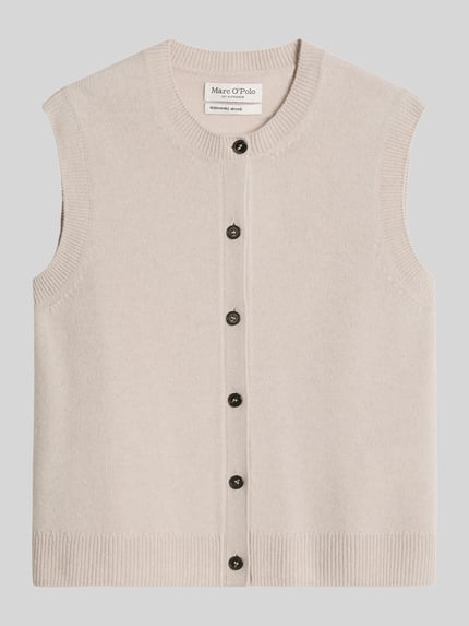 Productfoto, Regular Fit Strickweste aus reiner Schurwolle van Marc O'Polo, dames strickweste, lichtbeige, rechte vorm, gladde textuur