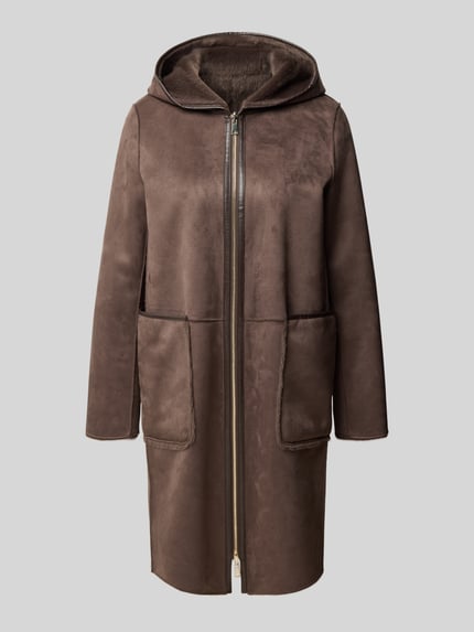 Christian Berg Woman Selection Webpelzmantel mit Kapuze reversible COAT Taupe 2