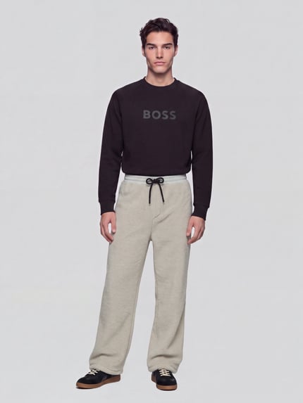 BOSS Green Regular Fit Sweathose mit Fleece-Struktur Offwhite 1