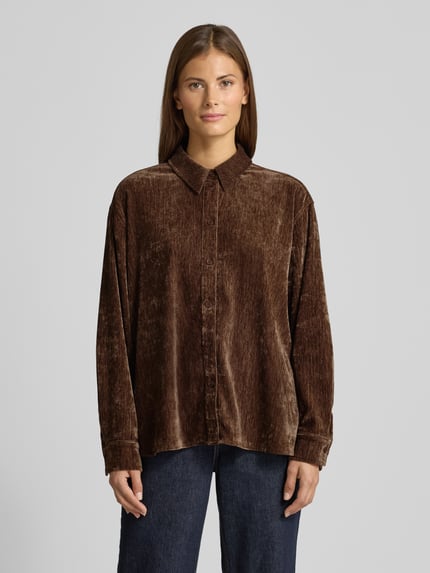 Jake*s Casual Relaxed Fit Hemdblusenkrage aus Samt Dunkelbraun 4