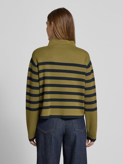 Jake*s Collection Strickpullover mit geripptem Stehkragen Oliv 5