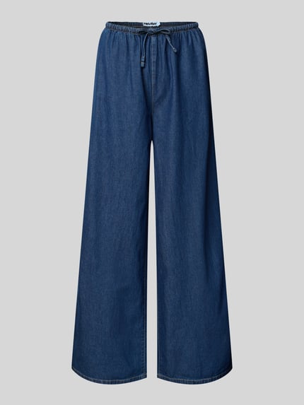 Produktfoto, Pull-on-Jeans mit weitem Bein und Kordelzug von REVIEW aus reiner Baumwolle, dunkelblau, Wide Leg, mit Gesäßtasche.