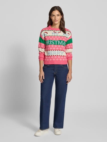 VILA kerstpullover met ronde hals model 'ALVA' Roze - 1