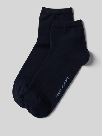 Produktfoto, Socken im 2er-Pack von Tommy Hilfiger aus Baumwoll-Mix in Dunkelblau mit elastischem Bund und Logo-Stitching.