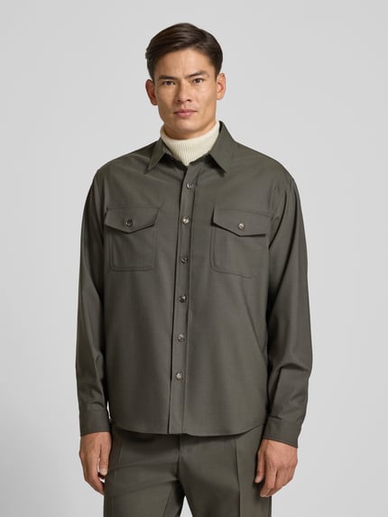 Cruna Regular fit overhemdjack van wolmix model 'Osaka' Kaki - 4