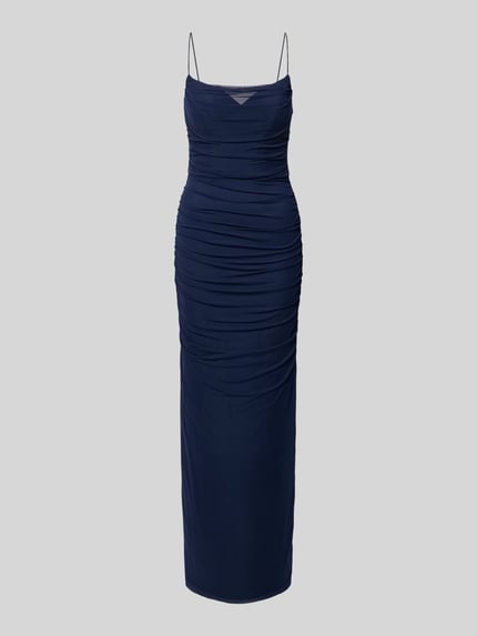Produktfoto, Abendkleid mit Raffungen und Spaghettiträgern von Hey Kyla, szyfon, prosty krój, długa sukienka, marszczenia, cienkie ramiączka, długość tyłu w rozmiarze 36: 127 cm, szerokość w rozmiarze 36: 38 cm