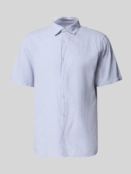 Produktfoto, Regular Fit Freizeithemd aus Leinen-Baumwoll-Mix von MCNEAL, hellblau, Knopfleiste, Kentkragen, glatte Textur