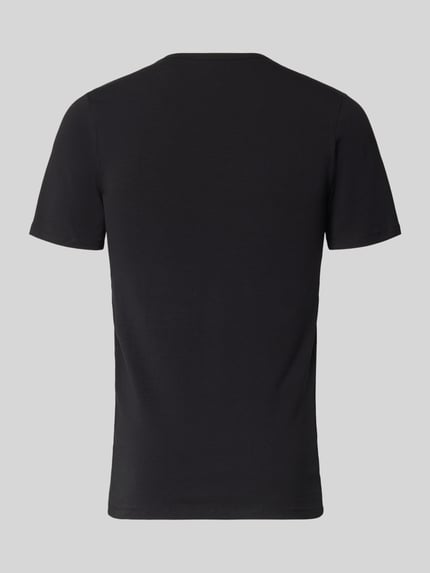 Produktfoto, czarny Męski t-shirt z mieszanki bawełny i elastanu, krój slim fit, okrągły dekolt, T-Shirt mit Rundhalsausschnitt od MCNEAL.
