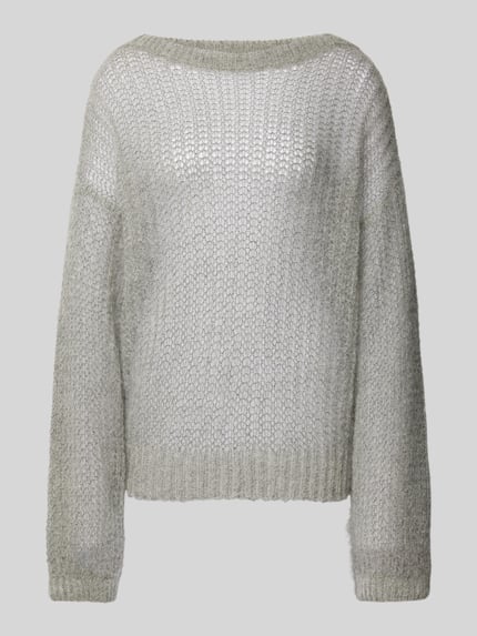 BOSS Gebreide pullover met boothals, model 'Fablura' Lichtgrijs - 2