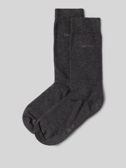 Produktfoto, Business Socks im 2er-Pack mit Label-Stitching von Snocks aus dunkelgrauem Baumwoll-Mix mit Stretch-Anteil, gerippte Bündchen.