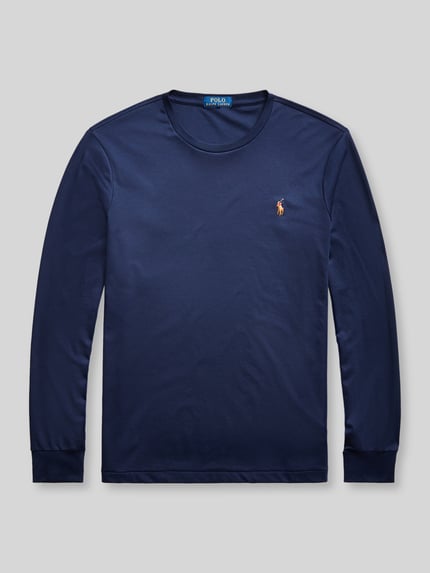 Productfoto, donkerblauw shirt met lange mouwen van puur katoen, Regular Fit Langarmshirt aus reiner Baumwolle model 'PIMA' van Polo Ralph Lauren, Heren