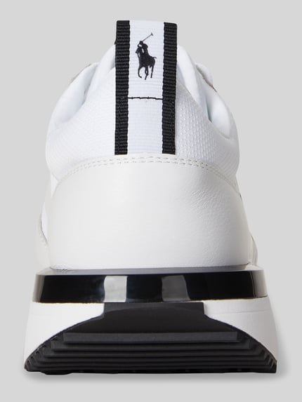 Productfoto, Low Top Sneaker aus echtem Leder van Polo Ralph Lauren, wit unikleurig leer en mesh, afgeronde neus, vlakke zool met structuur, logo-print, logo-patch en aantreklus