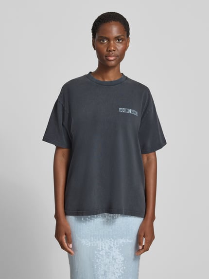 Anine Bing t-shirt o kroju oversized fit z nadrukiem z logo Czarny 4
