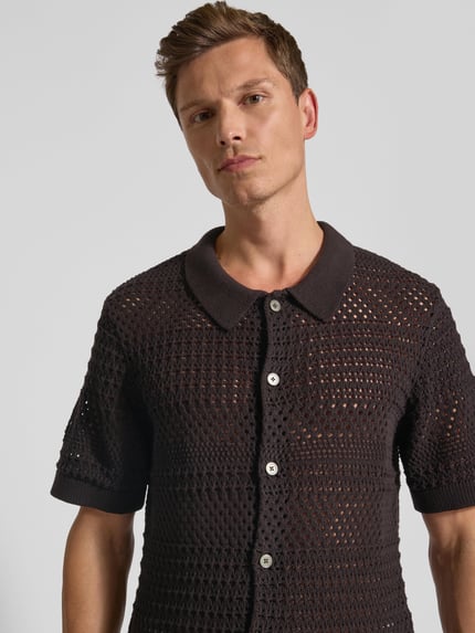 JACK & JONES Premium Regular Fit Strickshirt mit Knopfleiste Black 3