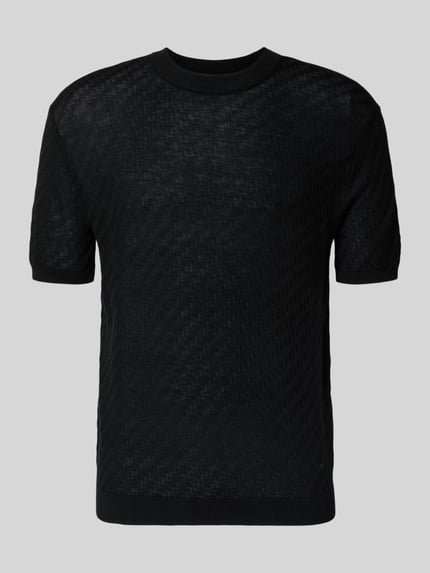 Produktfoto, Slim Fit T-Shirt mit Lyocell- und Woll-Anteil von Emporio Armani in Schwarz, strukturierte Strick-Optik, rundhals, kurzärmlig