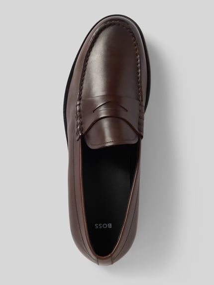 BOSS Loafers van glad leer met penny loafers Donkerbruin - 3