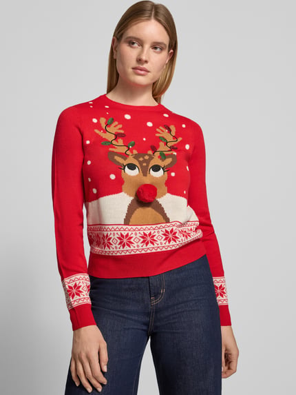 VERO MODA Pullover mit Rentiermotiv Rot 3