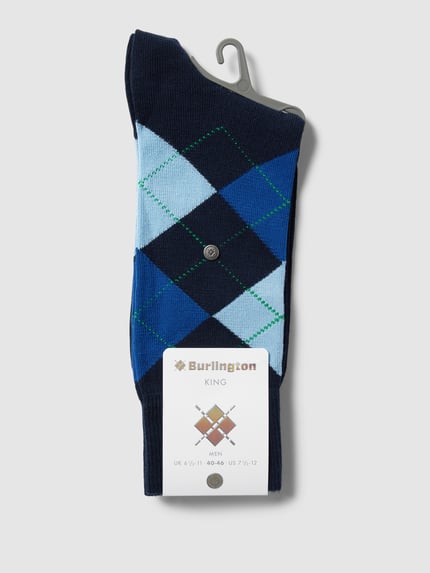 Burlington Sokken met ruitmotief, model 'KING' Donkerblauw - 3