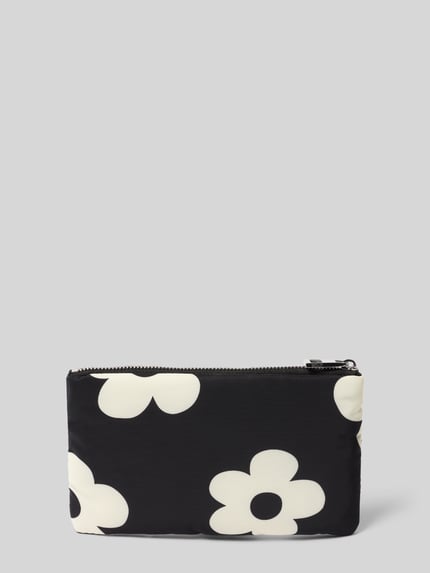 Produktfoto, Pouch mit Logo-Applikation Modell 'Daisy' von WOUF, Hauptfach mit Reißverschluss, floraler Allover-Print in Schwarz und Weiß