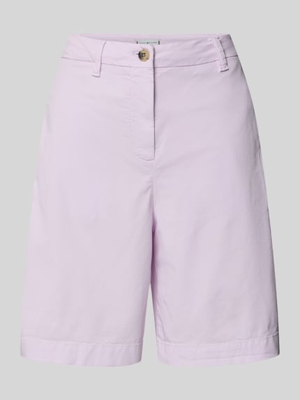 Produktfoto, Regular Fit Chino-Shorts aus Baumwoll-Lyocell-Mix von Tommy Hilfiger, kleur: effen, mix van katoen en lyocell, regular fit, gestikt logo, knoop- en ritssluiting, steekzakken aan de zijkant, achterzakken