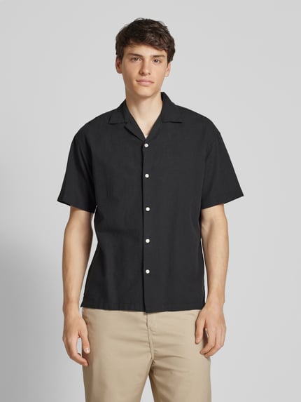 JACK & JONES Regular Fit Freizeithemd aus Baumwoll-Leinen-Mix Modell 'BREEZE' Black 4