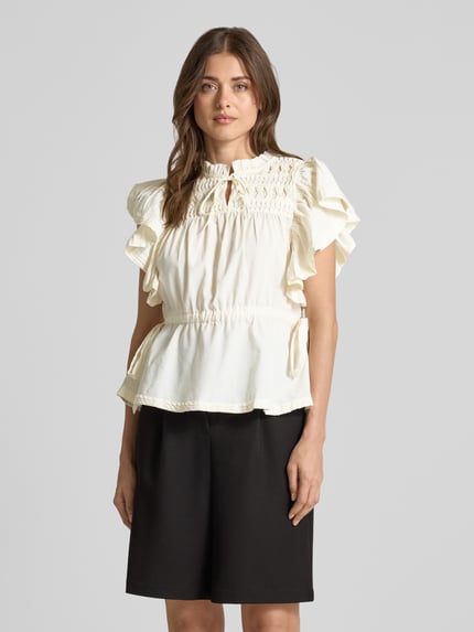 YAS Blouse met serafinokraag en vetersluiting model 'LURA' Offwhite - 4