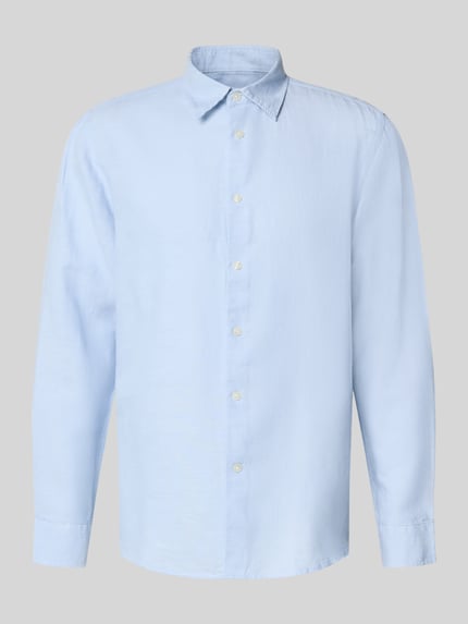 Produktfoto, Regular Fit Freizeithemd aus Leinen-Baumwoll-Mix Modell 'CLAY LINENBLEND' von SELECTED HOMME in hellblau, Melange-Optik, Kentkragen, lange Ärmel, leicht abgerundeter Saum, feine Flammgarn-Textur.