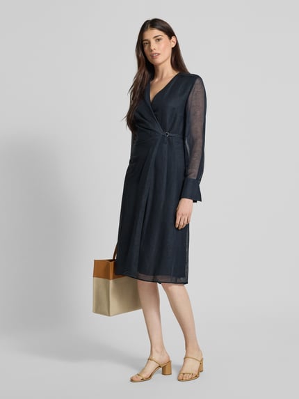 BOSS Knielanges Kleid aus Viskose-Leinen-Mix Modell 'Dosala' Marine 1