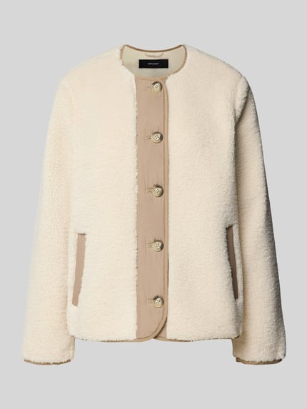 VERO MODA Regular Fit Webpelzjacke mit Knopfleiste Modell 'FRANCESCA' Ecru 2