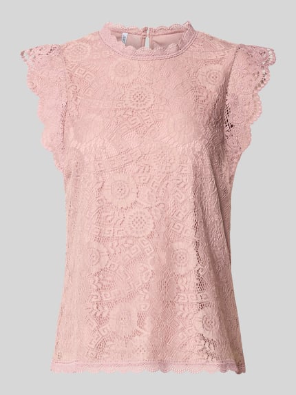 Productfoto, lichtroze Regular fit blusentop met all-over motief model 'OLLINE' van PIECES, dames blusentop