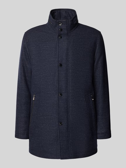 BOSS Regular fit wollen lange jas met opbergbare capuchon, model 'CAMRON' Marineblauw - 2