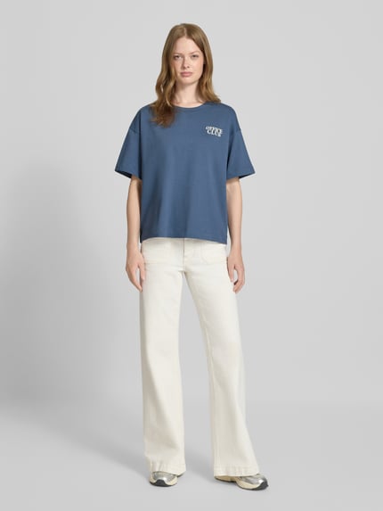 VILA T-shirt met geribde ronde hals, model 'MONIE OFFICE' Rookblauw - 1