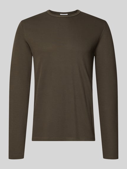 Produktfoto, Regular Fit Longsleeve aus reiner Baumwolle Modell 'Basic' von Lindbergh in Dunkelbraun, Rundhalsausschnitt, glatte Struktur