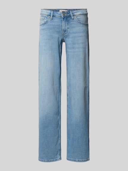 Produktfoto, Straight Fit Jeans aus Baumwoll-Mix Modell 'JUDY' von ONLY in hellblauer Denim-Optik mit 5-Pocket-Design, Knopf und verdecktem Reißverschluss